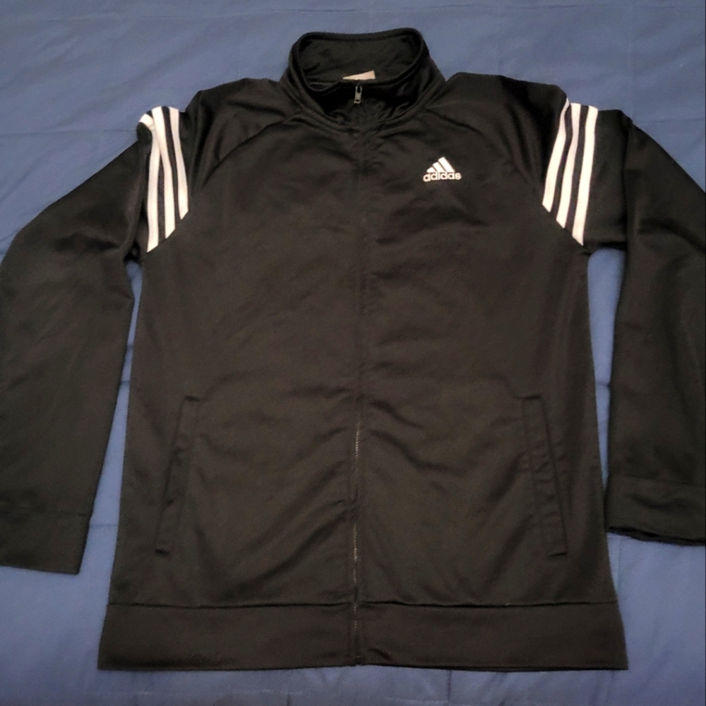 Adidas Black Track Jacket with White Stripes